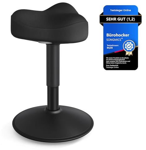 SONGMICS Stehhocker, um 360° neigbar, höhenverstellbar 48-65.5 cm | Schreibtischstuhl, modern, großer Sockel, Anti-Rutsch, Tintenschwarz, ACTIVO Kollektion OSC018BH01