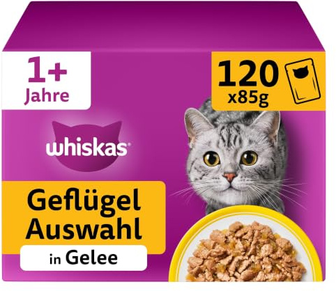 WHISKAS Nassfutter in Gelee für Katzen 120 x 85g Geflügel Auswahl