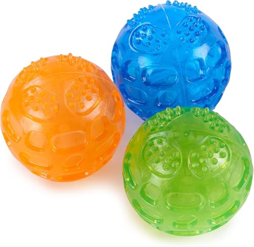 PETTOM Hundeball Quietschend Strapazierfähig, 3 Stücke Hundespielzeug Ball | Quietschball für Große und Kleine Hunde, Hundeball Schwimmfähig (Orange, Blau, Grün), Durchmesser 7,5cm