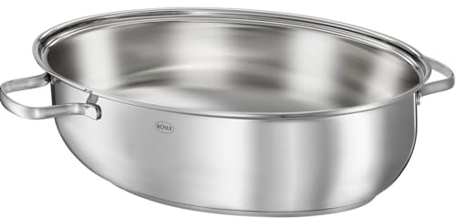 RÖSLE ELEGANCE Bräter oval, Multifunktionsdeckel mit Antihaftversiegelung ProPlex, Edelstahl 18/10, silberfarben/schwarz, PFOA frei, backofengeeignet, induktionsgeeignet
