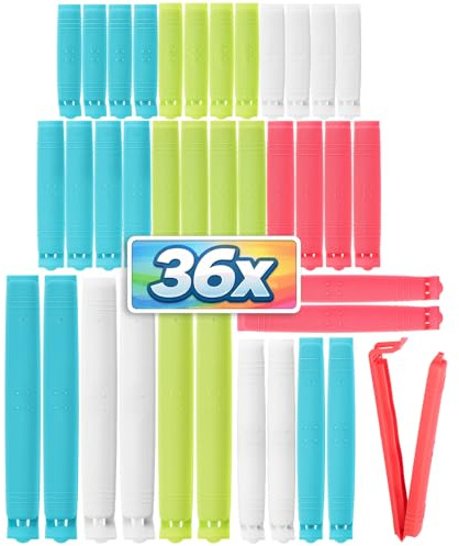 com-four® 36x Verschlussclips aus Kunststoff, 4 Größen, 4 Farben | Verschlussklammern, Gefrierbeutel-Clips, Beutelclipse für Cornflakes, Nüsse, Kaffee