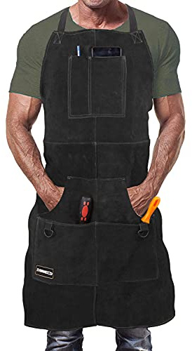 DIMWELD schweißerschürze. Lederschürze Schweißen Herren. Schweißschürze Leder. Schmiedeschürze, Schweisserschürze mit 6 Werkzeugtaschen - Dunkelbraun