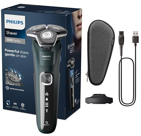 Philips Shaver Series 5000 – Elektrischer Nass- und Trockenrasierer, Rasierer für Herren, mit ausklappbarem Trimmer, Ladestation & Reiseetui (Model S5884/35)