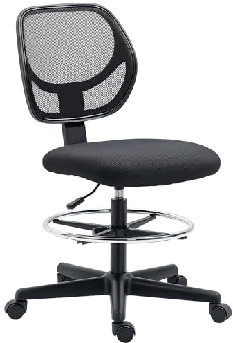 Vinsetto Bürostuhl, Ergonomischer mit Zeichenstuhl verstellbarem Fußring, 93-113 cm Höhenverstellbarer Drehstuhl, Schreibtischstuhl mit Rollen, Arbeitsstuhl, Schwarz