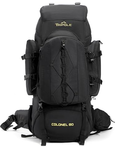 Tripole Colonel 80L Trekkingrucksack mit abnehmbarem Tagesrucksack – Wanderrucksack Herren & Damen, wasserdicht mit Regenschutz, Outdoor Rucksack für Trekking, Reisen & Camping – Schwarz
