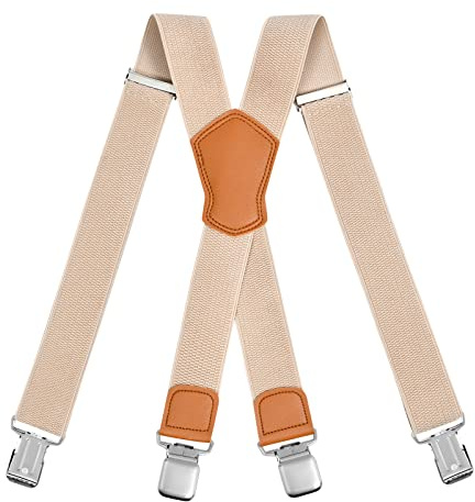 ACWOO Hosenträger für Herren, Extra Stark Breit 4 Cm, Einstellbar und Elastisch, Einheitsgröße. Hosenträger Damen mit Sehr Starken 4 Metall Clips, Khaki