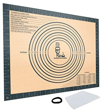 Dick Teigmatte Antihafte Backmatte aus Silikon Groß Silikonmatte Teigunterlage Ausrollmatte Dauerbackfolie Rutschfeste Backunterlage mit Messung 50 x 40cm, Teigschneider für Fondant Pizza Matte, Grau