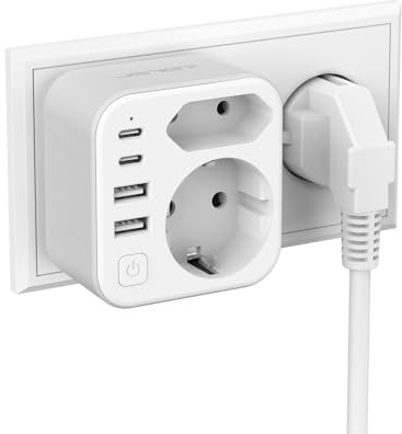 Doppelstecker für Steckdose,JSVER Steckdosenleiste mit USB 2Fach Steckdosenadapter(3680W 16A) mit 2 USB A und 2 USB C(5V/3.4A) Mehrfachstecker für Steckdose mit Schalter para iPad,iPhone Tablets