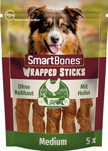 SmartBones Chicken Wrapped Sticks Medium - Hundesnack mit Huhn für mittelgroße Hunde, Kaustangen mit weicher Textur, ohne Rohhaut, 5 Stück