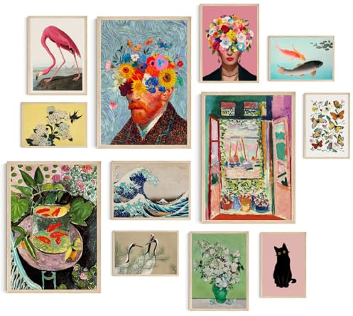 Hambient – 12er Set Deko-Poster Wand Eklektisch Collage Vintage & Modern Boho – Bunte Wanddeko für Schlafzimmer, Büro & Wohnzimmer – OHNE RAHMEN