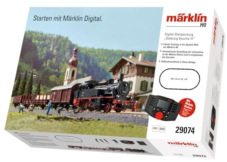 Märklin 29074 BR 74 Digital-Startpackung Güterzug Epoche 3, Spur H0 Modelleisenbahn, viele Soundfunktionen, mit Mobile Station und C-Gleis Schienen