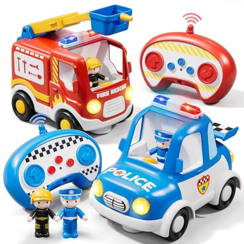 Lehoo Castle Ferngesteuertes Auto ab 3 Jahre, Feuerwehr & Polizeiauto mit Fernbedienung, Auto Ferngesteuert ab 3 Jahre, Geschenk 2 Jahre Junge