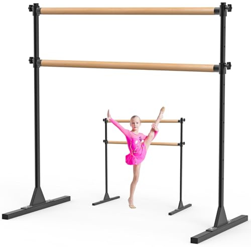 BeneLabel Ballettstange Freistehend, 10 Höhenverstellbare Ballet Stange Kinder Mädchen Tragbare Tanzstange Erwachsene Zuhause Mobile Boden Fitness Yoga Stretchstange Holzstange, 120 x 71cm/Schwarz