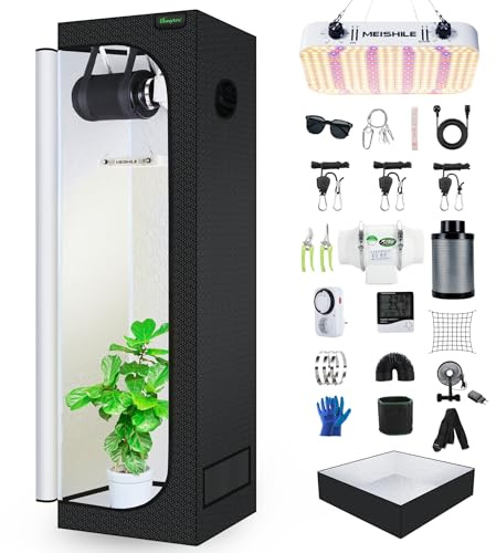 BOSYTRO Grow Set Komplettset, Led Grow Tent Kit,120W LED Grow Lampe Vollspektrum,Komplettes Hydroponics 600D Growing Tent Kit Belüftungssystem mit Thermo-Hygrometer (SZXTJ-60x60x180)