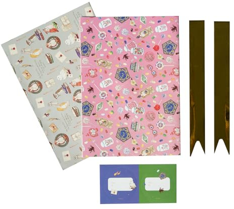 Grupo Erik Geschenkpapier Set Harry Potter Geschenkpapier Schleifen und Aufkleber Packpapier - 2 Geschenkpapierbögen 50 x 70 cm Geschenkpapier Weihnachten oder Geschenkpapier Geburtstag