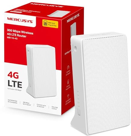 Mercusys MB110-4G LTE Router, 4G Router unterstützt SIM Karten, 4G Cat4 bis zu 150 Mbit/s, WLAN 2.4GHz N300, 2X 100 Mbps Ports, Plug and Play, bis zu 32 Geräte, MERCUSYS App