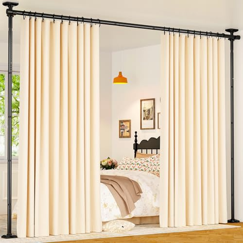 Yeabett Raumteiler Paraventgestell Gardinenstangen, Raumtrenner ohne Bohren | Raumteiler ohne Vorhang, verstellbar-freistehend, Sichtschutz für Wohnzimmer/Schlafzimmer/Büro, 122-305x70-177cm, Schwarz