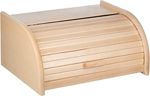 BAS Brotkasten Holz Natur Groß 38x29x18 cm – Traditioneller Rollbrotkasten mit Rolldeckel – Retro Brotbox Küche – Holz-Brotbehälter hält Brot länger frisch