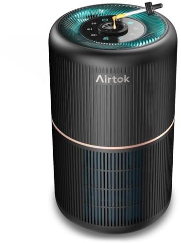 AIRTOK Luftreiniger, Luftreiniger Allergiker mit Aromatherapie, HEPA Luftfilter gegen Schimmel Staub Pollen Gerüche, 99,97% Entfernung bis 0,1 Mikrometer, Nachtlicht, Kindersicherung, Timer, 25dB