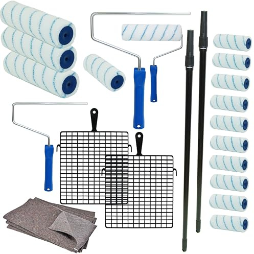 Maler-Set Wandfarbe Farbroller Farbrolle Malerwalze Teleskopstange Abstreifgitter 22 Teile - SET für zwei Personen, ideal für eine Renovierung zu zweit zum Streichen der Wohnung