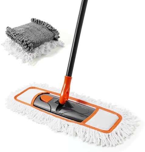 CLEANHOME Bodenwischer Set mit 2 Waschbare Fasermopp-Pads und Ausziehbaren Langen Stiel（113-141CM）, Wischmopp for Hardwood,Marble,Tile Floor Mopping