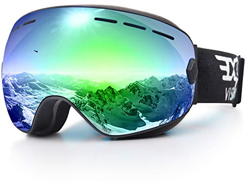 EXP VISION Snowboard Skibrille für Herren Damen Jugend, 100% UV400 Schutz Anti Beschlag über der Brille Winter Schneebrille mit sphärischer abnehmbarer Scheibe