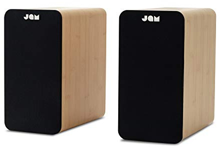 JAM Bluetooth Regallautsprecher – Aktivlautsprecher mit RCA- und AUX-Eingang, satter Klang, Bluetooth 5.0 Konnektivität, 4 Zoll Bass-Treiber, Lautsprecher kompatibel mit Plattenspieler, Holz