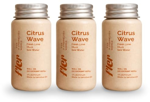 Fler Nachfüllpack für Roll-on Deodorant, nachfüllbar, ohne Aluminium und Alkohol, mit Hyaluronsäure, Aloe Vera und Sheabutter, 48 Stunden (3 Citrus Wave)