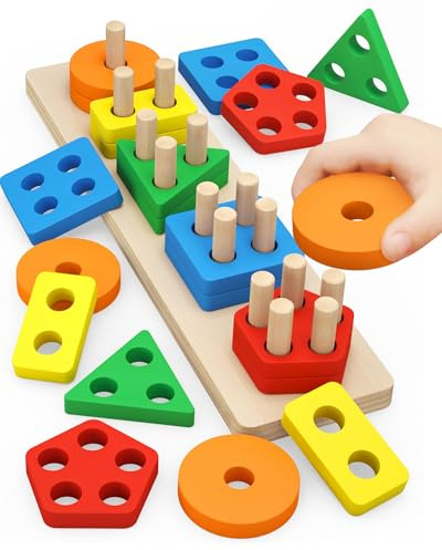 Joozmui Steckpuzzle Holz ab 1 Jahr, Holzspielzeug ab 1 2 Jahr Montessori Spielzeug ab 1 2 Jahr Motorikspielzeug ab 1-3 Jahr Baby Spielzeug 6 9 Monate Sortierspiel Kinderspielzeug