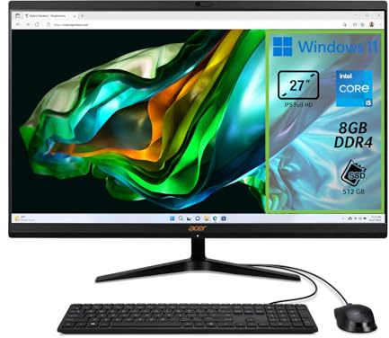Acer Aspire C27 – 1800 Desktop-PC, Desktop-PC, Prozessor Intel Core i5 – 12450H, RAM 8 GB DDR4, 512 GB SSD, Display 27 Zoll IPS FHD LED LCD, Intel UHD, WLAN, Webcam, Windows 11 Home