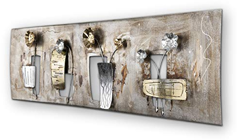 House of Arts | Metallbild 'Planteuse' | Moderne Wanddekoration mit Blumen | Wandbild 3D Wandrelief | Wanddeko Hergestellt in Handarbeit aus Metall | 120 x 40 cm | Bronze Silber Gold