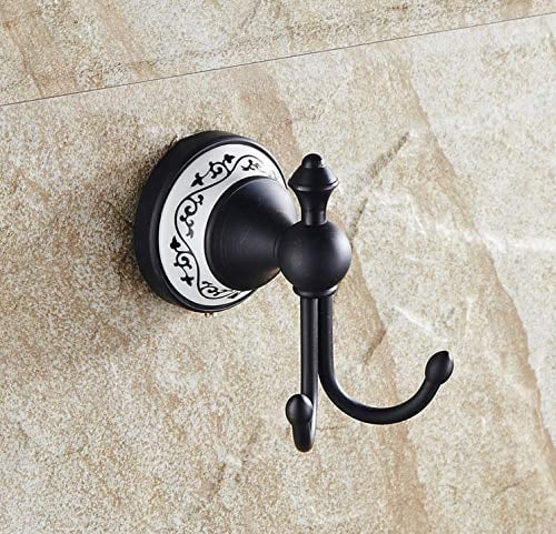 Hiendure ® Messing Mantel Doppelhaken Handtuchhaken Bad Haken schwarz Öl rieb Bronze weißer Keramik (Handtuchhaken)