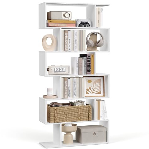 VASAGLE Bücherregal, Regal mit 6 Ebenen, 24 x 70 x 191,6 cm, Standregal, Büroregal, freistehend, Dekoregal, zur Präsentation, modern, für Wohnzimmer, Schlafzimmer, Büro, weiß LBC61WT