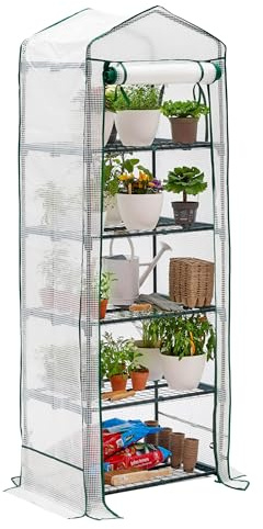 Bramble - Premium Garten Foliengewächshaus für Balkon & Terrasse mit 5 Regalen, Stahlrahmen & Verstärkter PVC-Abdeckung - Stabil & Einfach zu Montieren - 193x69x49cm Weiß
