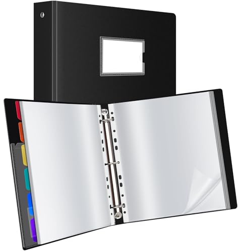 Uquelic Präsentationsbuch, Ringbücher mit 50 klarsichthüllen A4 glasklar (50 Mikron) und 6 bunten PP-Trennblättern, Ordner Organizer für Dokumente, Urkunden, Portfolio, Schwarz