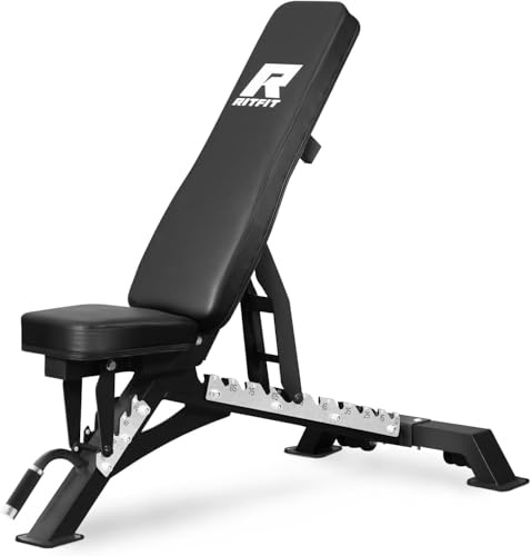 RitFit Hantelbank, 10 fach verstellbar, klappbar, Max. 590kg Tragkraft Schrägbank, Trainingsbank, Multifunktions Bench, Fitnessbank für Zuhause, Schwarz