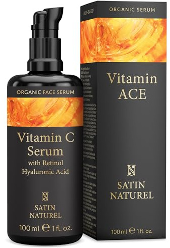 Satin Naturel ACE Vitamin C Serum mit Retinol & Hyaluron 100ml | Dreifach-Wirkstoffserum mit Vitamin A, C und E für straffere, strahlende Haut. Vegan.