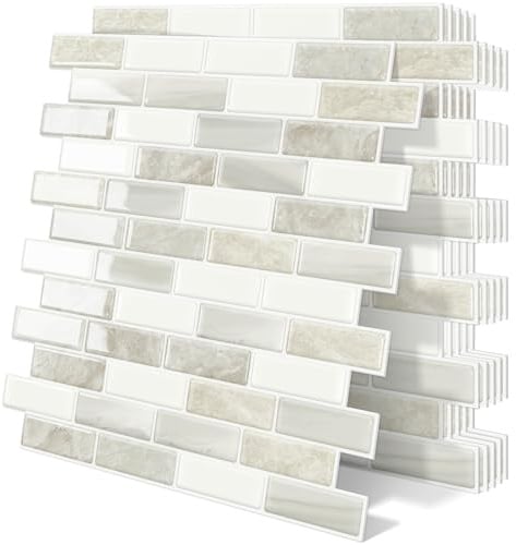 Tiwoos Klebefliesen Dickere Küchenrückwand 3d Wandfliesen Klebe Fliesen Selbstklebende Steinfliesen Küche Bad,Grau 10-Stück,(30.5x30.5cm)
