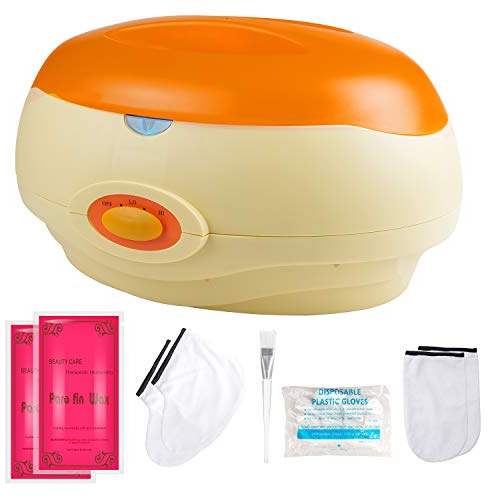 SWAWIS Paraffinbad Set Paraffinbad für Hände und Füße 200W 900g Paraffin | Parafin Wachsbad für Hände mit Zubehör und 2 x 450g Rosa Paraffin Wachsbad Versorgt die Haut mit Feuchtigkeit Orange