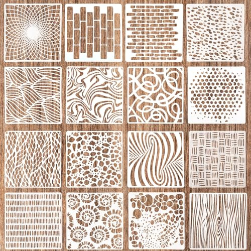 cobee Textilgestaltung Schablonen, 16 Stück Wandgestaltung Malen Wiederverwendbare Zeichenschablone Kleine Waschbar Schablone 15 X 15 Cm Auf Holz Und Wänden (Weiß 2)