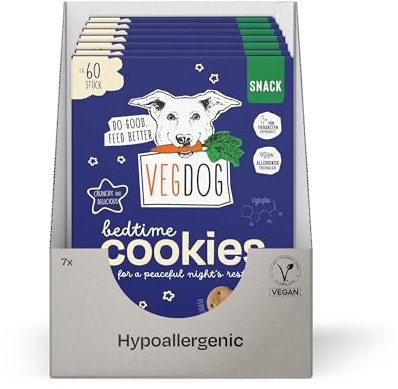 VEGDOG Bedtime Cookies hypoallergene Hundekekse (7 x 400 g) | glutenfreie Leckerlis mit beruhigender Rezeptur | Hundekeks für Allergiker mit Kamille und Kartoffel