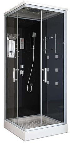 Home Deluxe - Komplettdusche WAVE S - Schwarz, Maße 90 x 80 - inkl. Radio, Regendusche und komplettem Zubehör I Fertigdusche, Dusche, Duschtempel