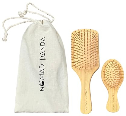 NomadPanda Natürliche Bambus-Haarbürsten-Set, Standard-Bambus haarbürste holz & Reisebürste. Nachhaltiges, abbaubares Haarbürsten-Set. Tragbare Haar Massagebürste für alle Haartypen