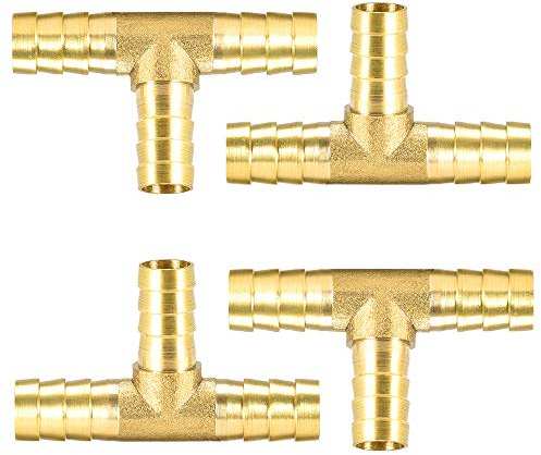 JUN-H 4PCS 10mm 3-Wege Messing Verbindungsstück Schlauchverlängerung Verbinder Gartenschlauchanschluss Druckluft Schlauchverbinder Kraftstoffschlauch Verbindungsstück T-Stück