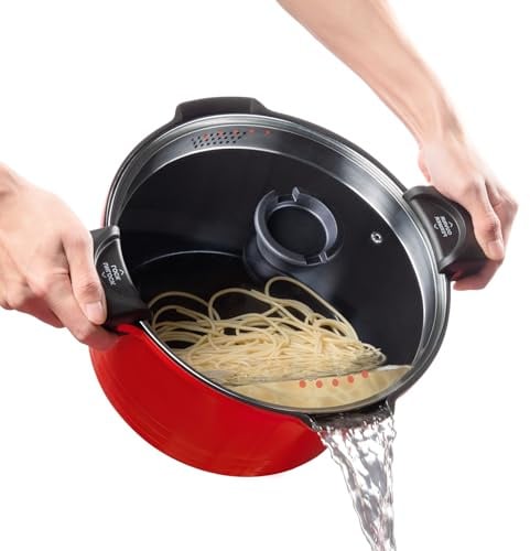 ROSSETTO Nudeltopf mit Siebeinsatz Kochtopf 24 cm Induktion mit Siebdeckel Spargeltopf Spaghettitopf Pastatopf 4.5 Liter Suppentopf, Aluguss keramikantihaftbeschichtet, rot