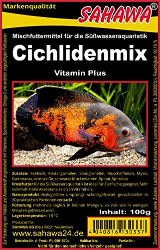 SAHAWA® Frostfutter 10 x 100g Blister + 1 Blister Daphnien gratis, Cichliden-Mix, Barschfutter, verpackt mit Trockeneis -78°C, Aquarium, Aquaristik, Fischfutter, Frostfutter