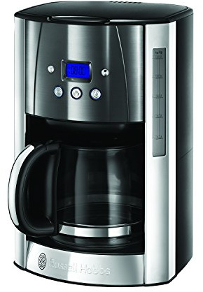 Russell Hobbs Kaffeemaschine [Digitaler Timer, Brausekopf für optimale Extraktion&Aroma] Luna Grau (1 bis 12 Tassen, 1,5l Glaskanne, Warmhalteplatte, 1000W) Filterkaffeemaschine 23241-56