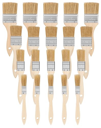 LUNEKUCK Flachpinsel 20PCS Lasurpinsel Set 15 mm 25 mm 35 mm 50 mm breit LackPinsel Holzlasur Maler Pinselset für DIY Lack Lasur Wandfarbe Öl Beizen - Borstenpinsel zum Streichen mit Holzgriff