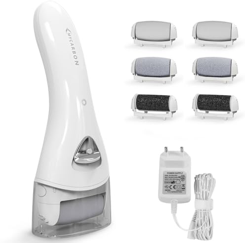 MYCARBON Hornhautentferner Elektrisch, Hornhauthobel mit 6 Rollen und LED Licht, Aufladbar und Wasserdicht, Rissige Fersen, Abgestorbener, Hornhaut entfernen leicht gemacht
