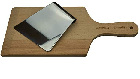 Albgenuss Spätzlebrett mit Schaber aus Buchenholz – 2-teiliges Set für handgeschabte Spätzle – Edelstahl-Schaber 34 cm – platzsparend zum Einklemmen – Made in Germany – Geschenk für Schwaben